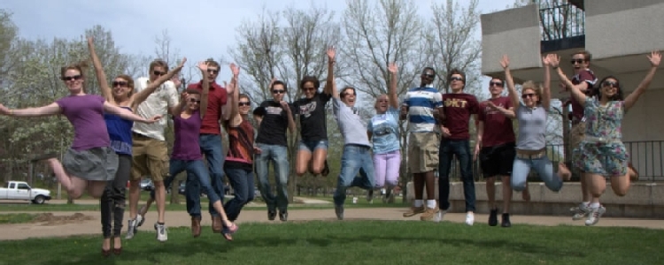 students jumping